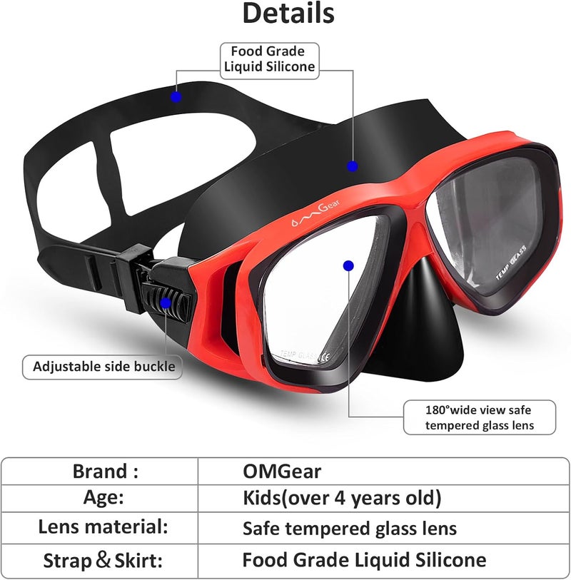 OMGear Goggles Kids Swimming Silicone Swim Mask Snorkeling Gear for Kids Tempered Glass Snorkel Goggles with Nose Cover Scuba Diving Goggles with Cute Neoprene Mask Strap Cover - Image 2